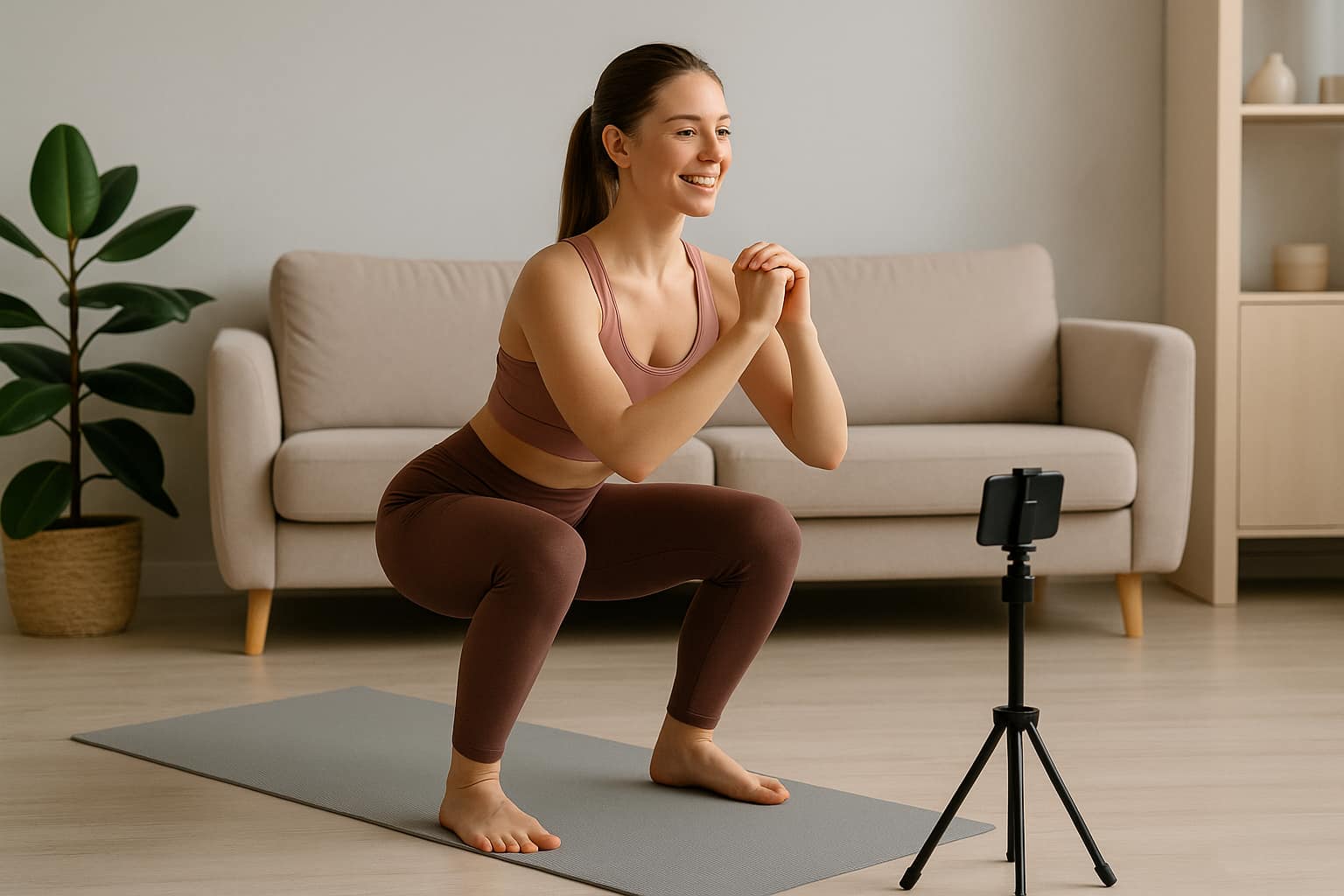 Mulher treinando em casa